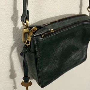 Hunter Green Leather and Suede Fossil Purse with Key Charm